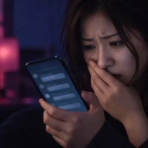 ホスラブの書き込みをスマートフォンで確認する女性のイメージ