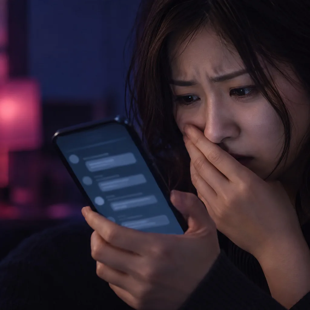 ホスラブの書き込みをスマートフォンで確認する女性のイメージ